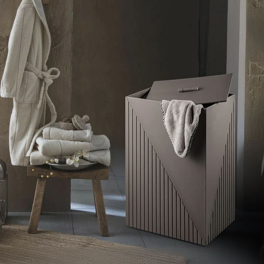ELEGANT FLUTED OLIVE LEATHERITE LAUNDRY BASKET