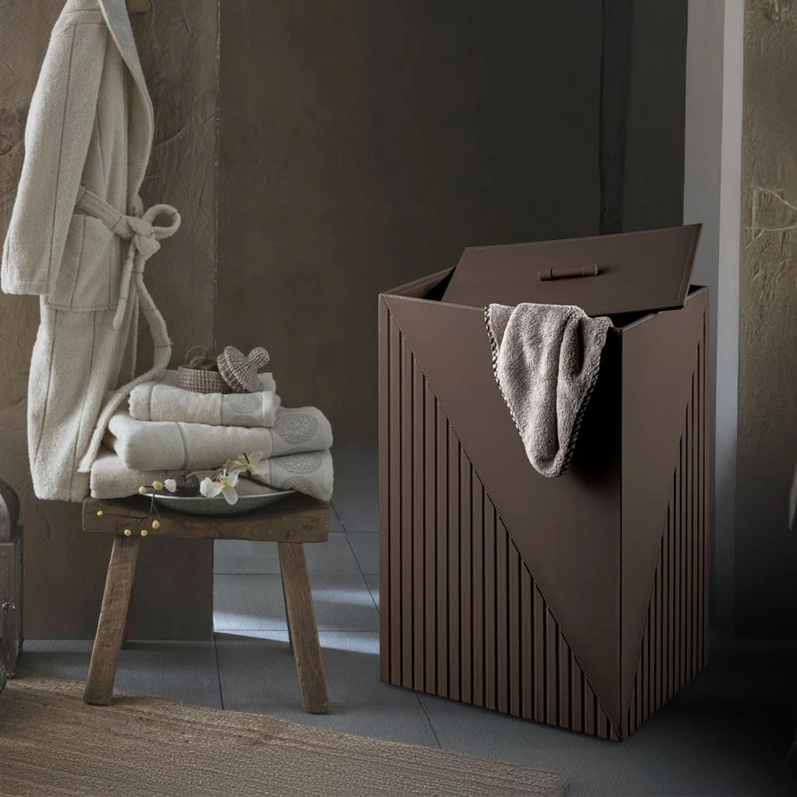 ELEGANT FLUTED CHOCO LEATHERITE LAUNDRY BASKET
