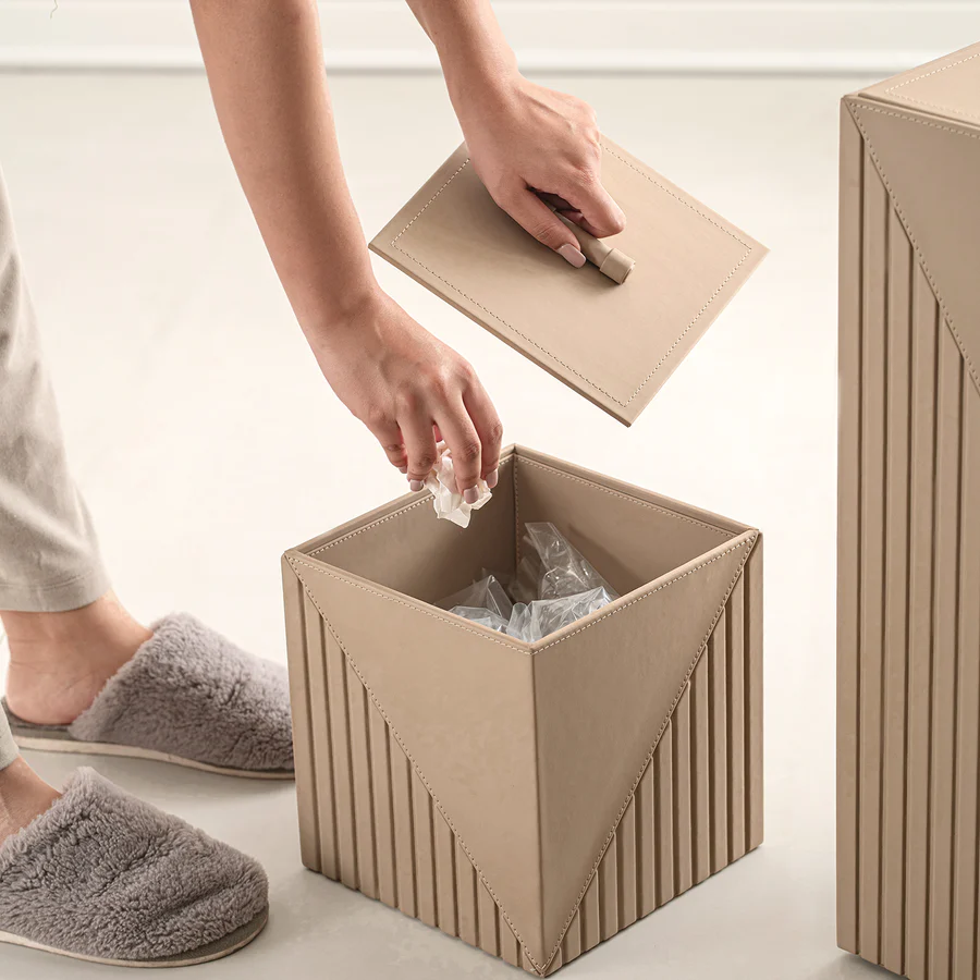 ELEGANT FLUTED BEIGE LEATHERITE DUSTBIN