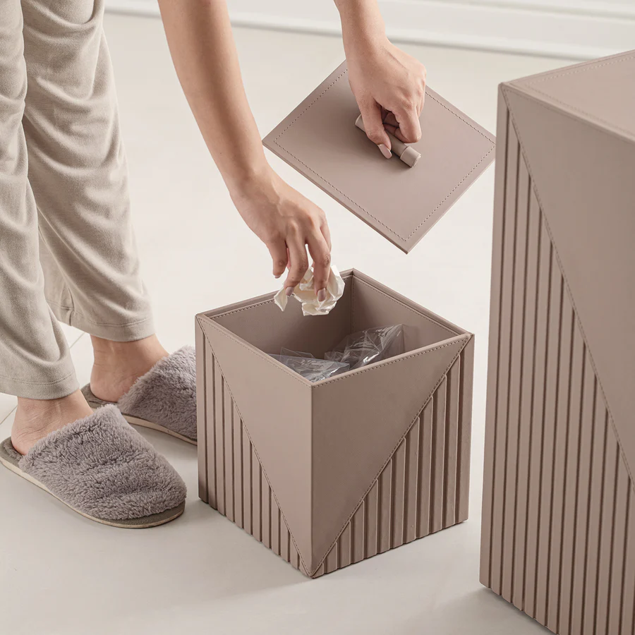 ELEGANT FLUTED TAUPE LEATHERITE DUSTBIN