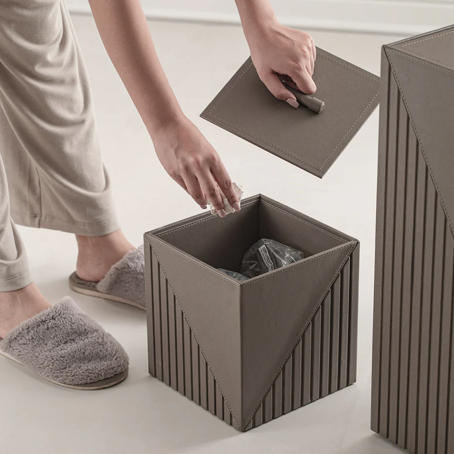 ELEGANT FLUTED OLIVE LEATHERITE DUSTBIN