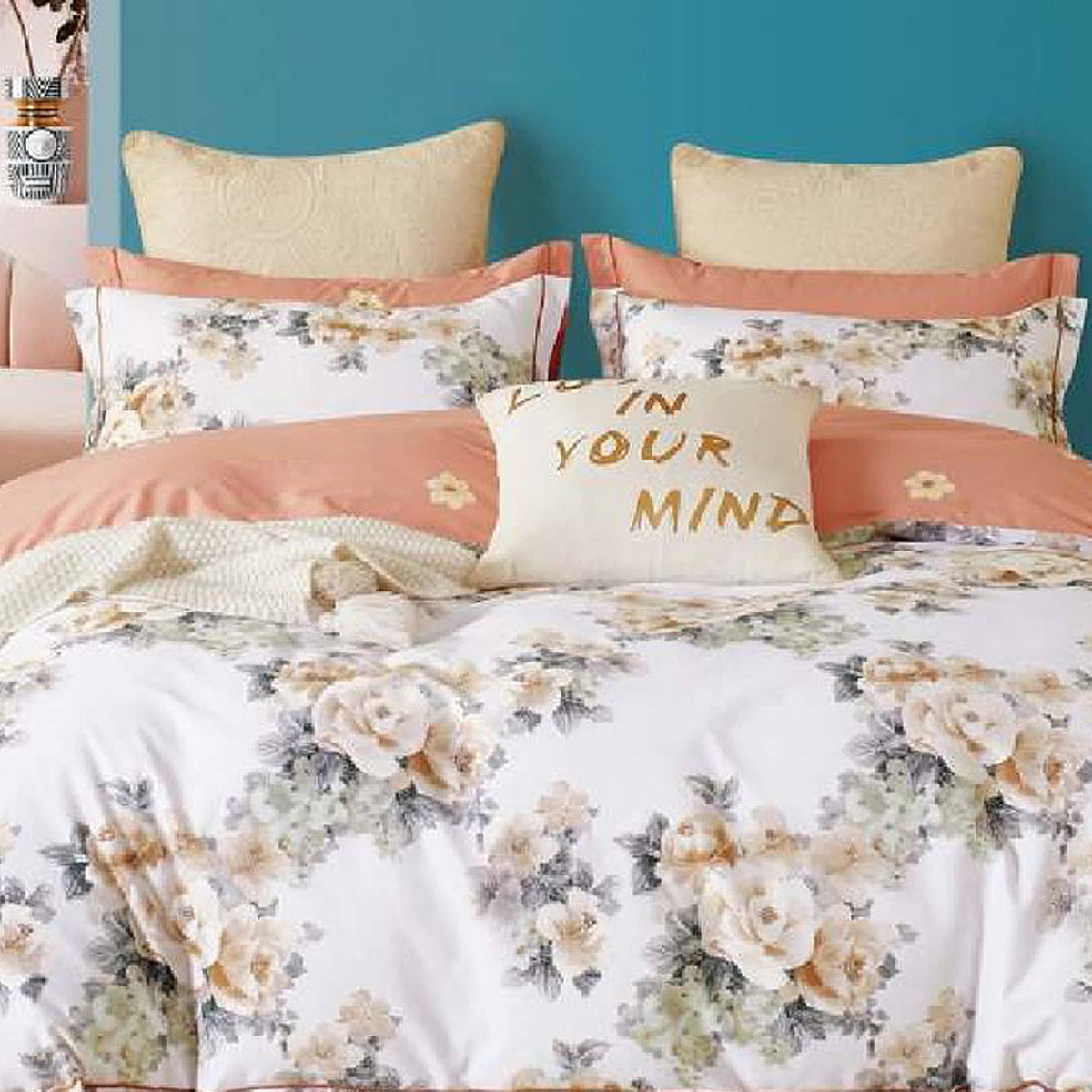 FOUR SEASONS XL WHITE FLORAL DOUBLE BEDSHEET