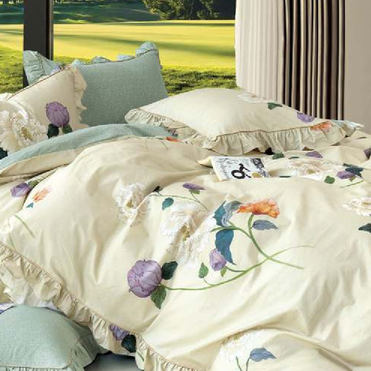 FOUR SEASONS XL CREAM FLORAL DOUBLE BEDSHEET
