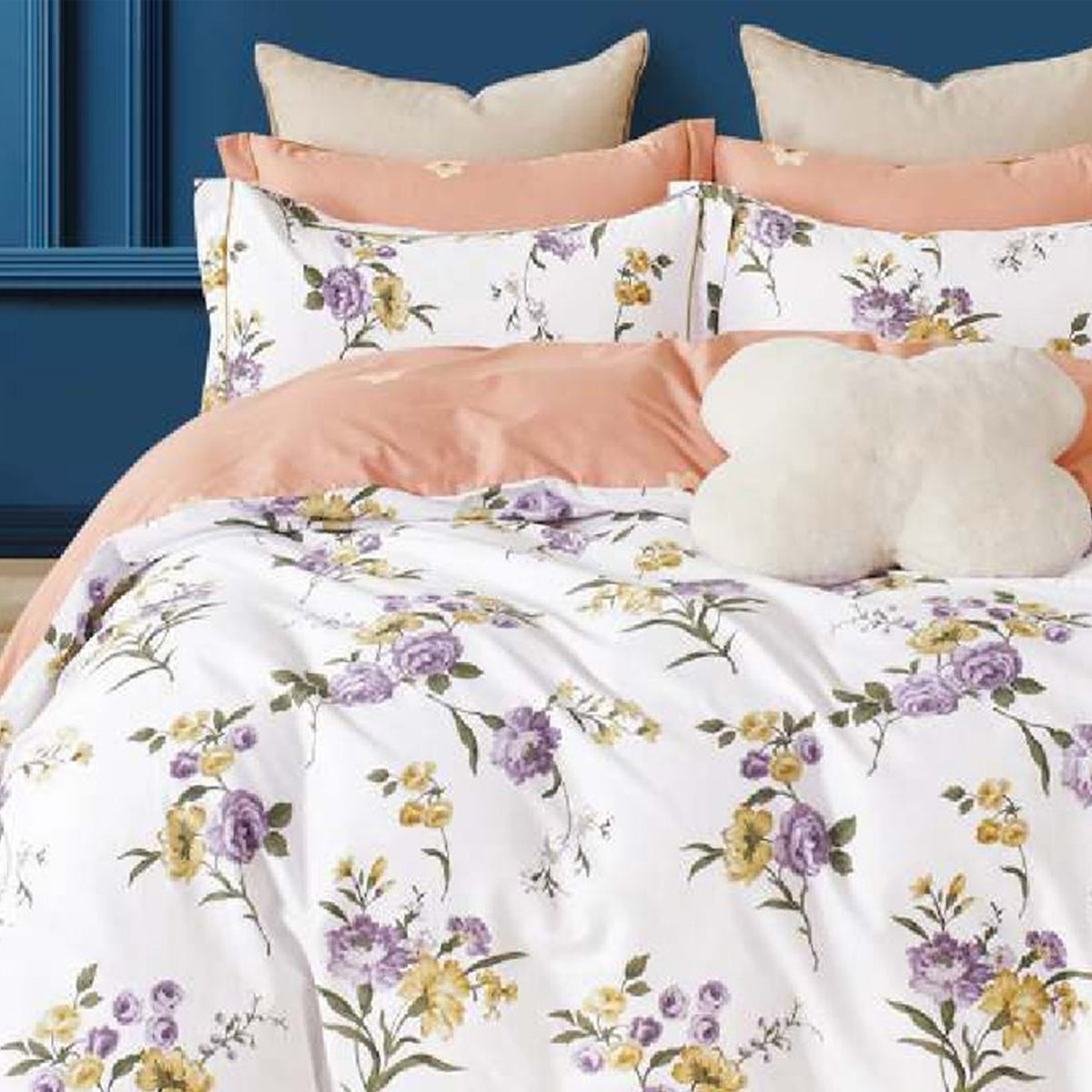 FOUR SEASONS XL WHITE FLORAL DOUBLE BEDSHEET