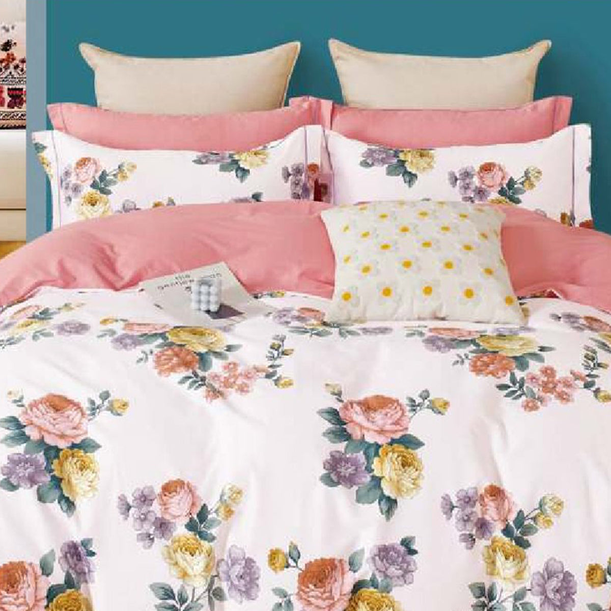 FOUR SEASONS XL WHITE FLORAL DOUBLE BEDSHEET