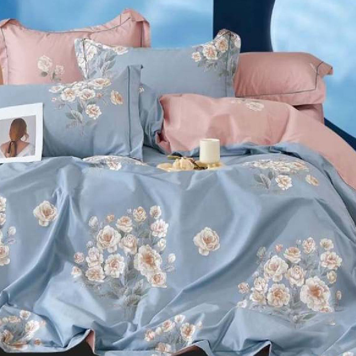 FOUR SEASONS XL BLUE FLORAL DOUBLE BEDSHEET