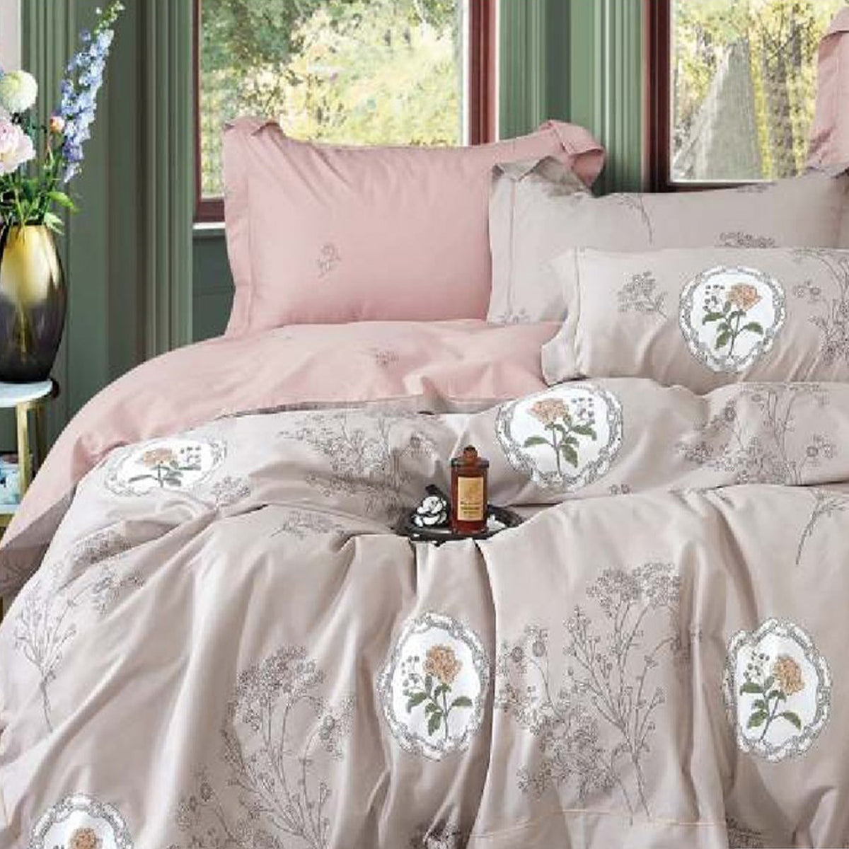 FOUR SEASONS XL BROWN FLORAL DOUBLE BEDSHEET