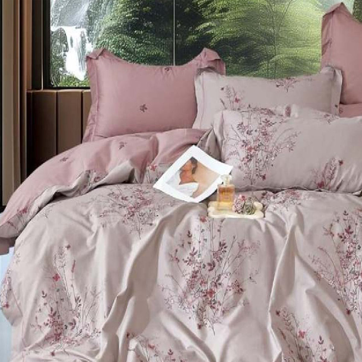 FOUR SEASONS XL PINK LEAFS DOUBLE BEDSHEET