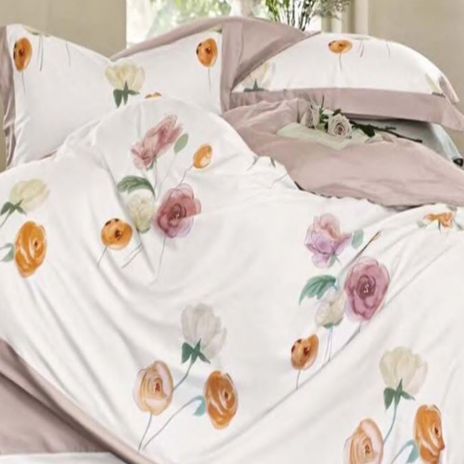 FOUR SEASONS XL CREAM WHITE FLORAL DOUBLE BEDSHEET