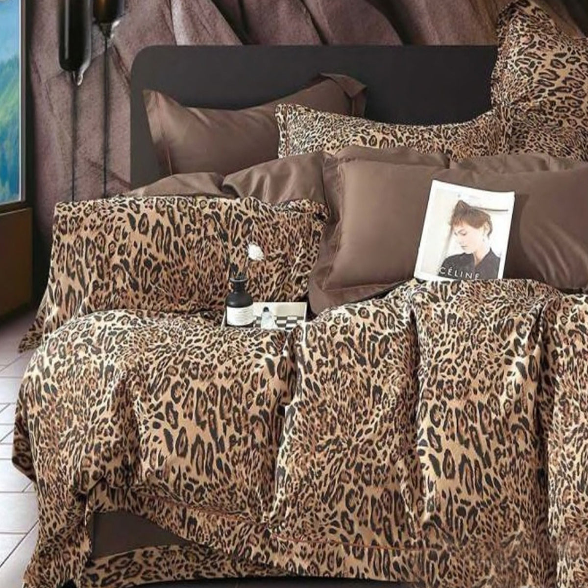FOUR SEASONS XL LISBON BROWN & FAWN JAGUAR DOUBLE BEDSHEET