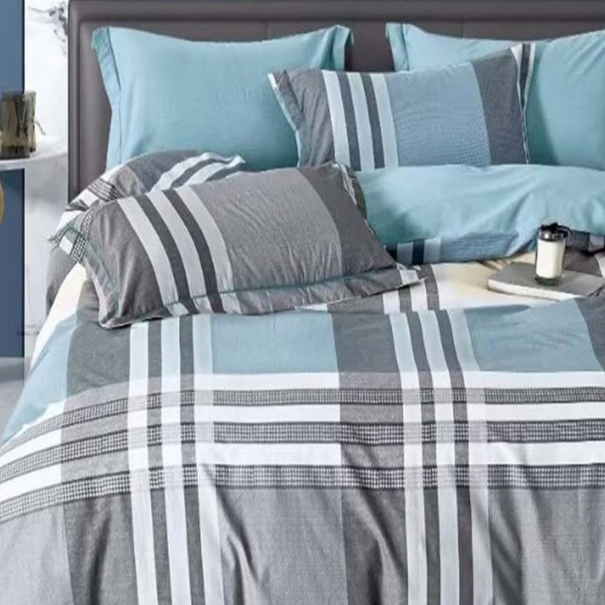 FOUR SEASONS XL LIGHT GREY SKY BLUE MODERN DOUBLE BEDSHEET
