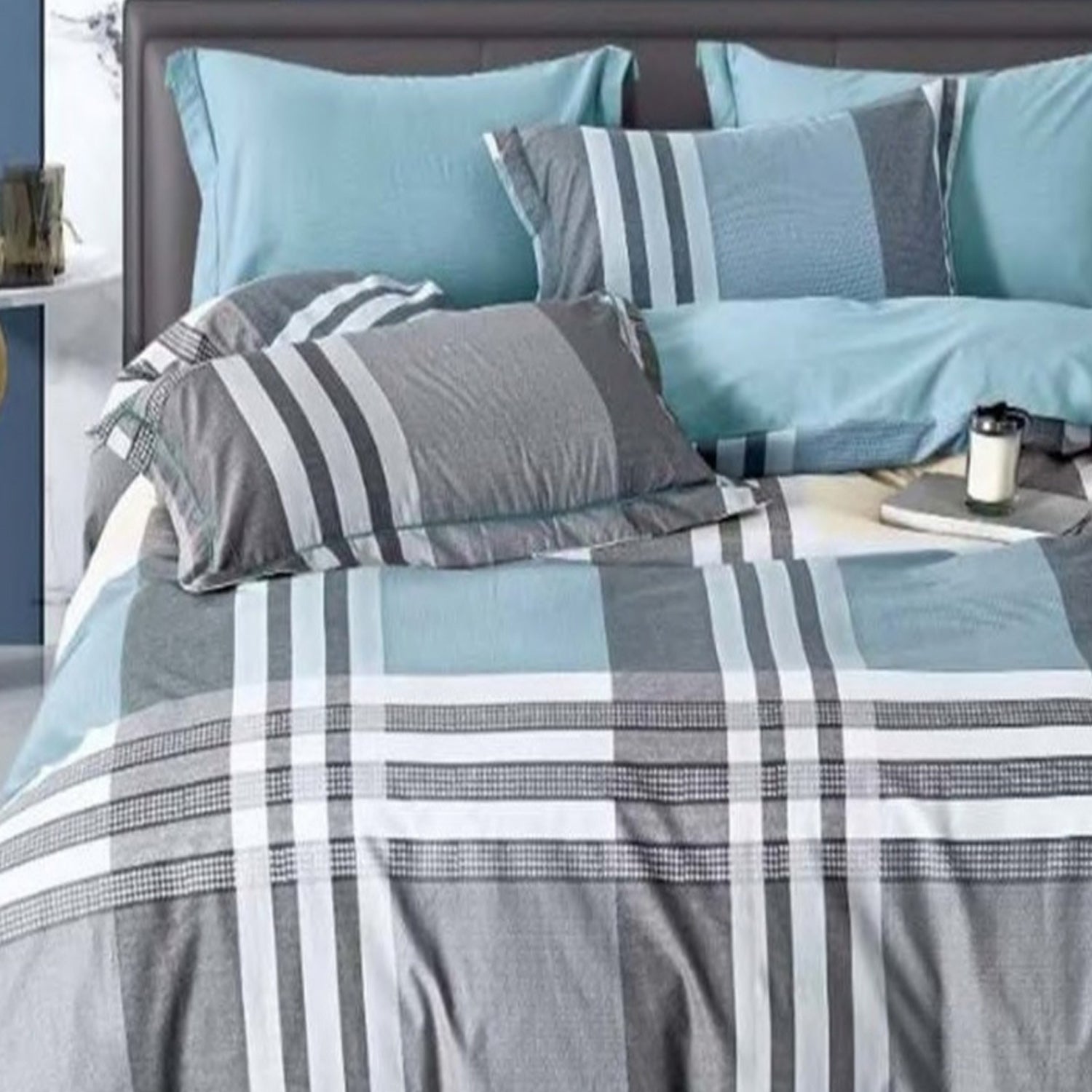 FOUR SEASONS XL LIGHT GREY SKY BLUE MODERN DOUBLE BEDSHEET