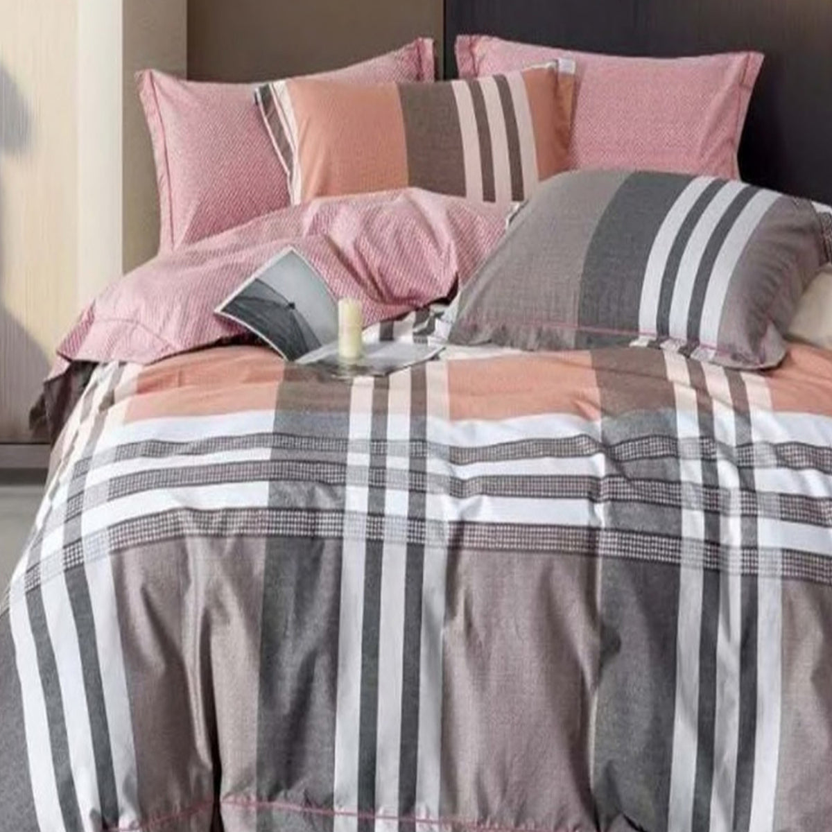 FOUR SEASONS XL DUSTY GREY & CARBON GREY MODERN DOUBLE BEDSHEET
