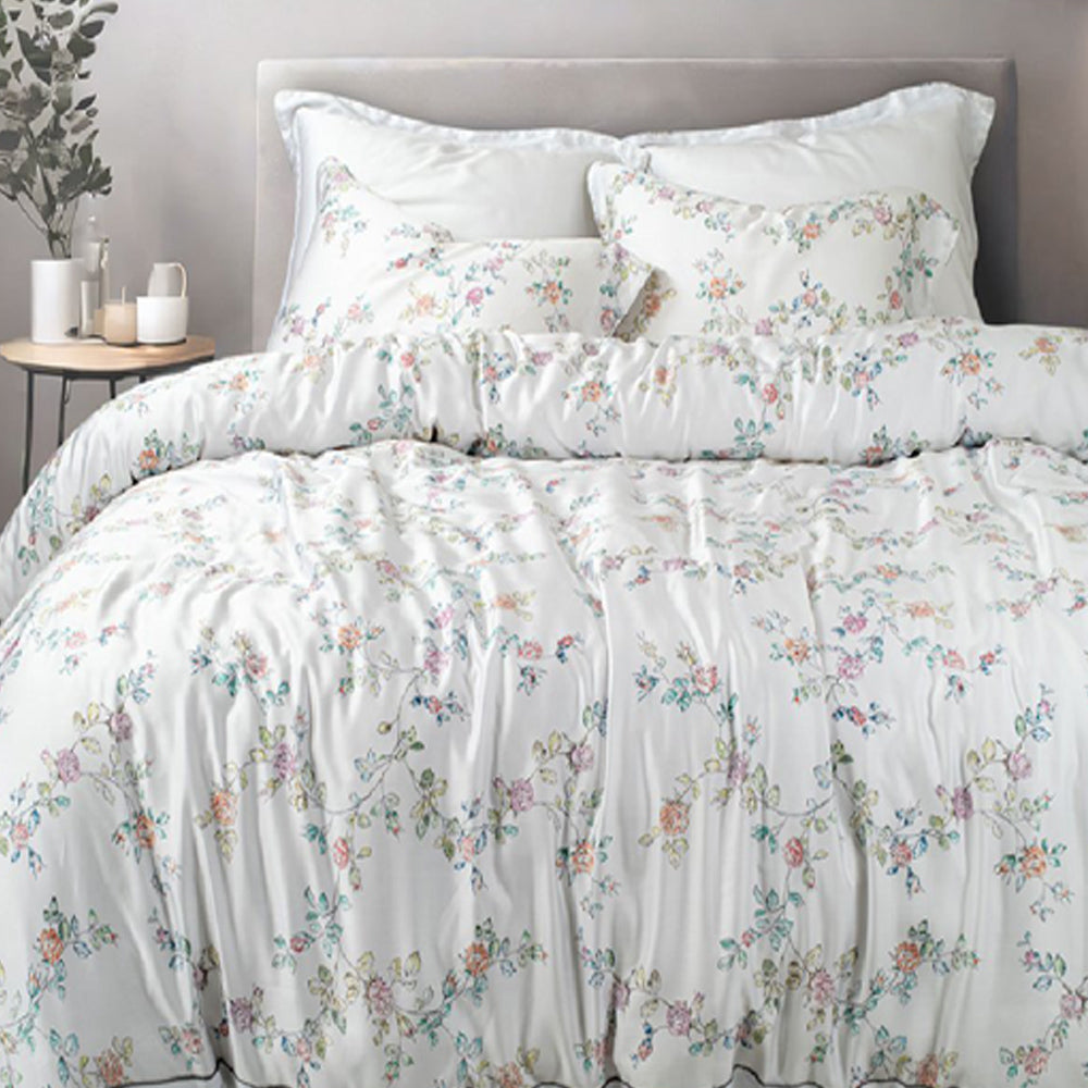 TENCEL WHITE FLORAL DOUBLE BEDSHEET