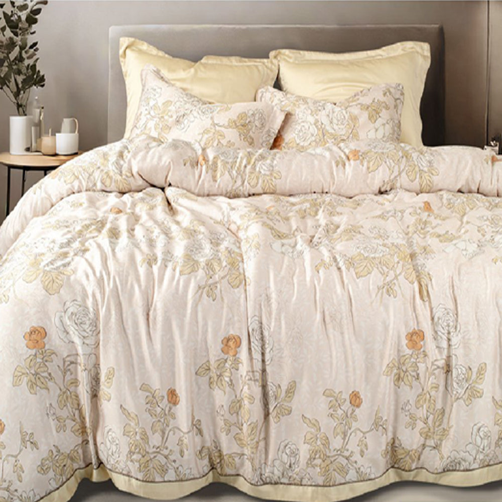 TENCEL BEIGE FLORAL DOUBLE BEDSHEET