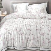 TENCEL WHITE PURPLE FLORAL DOUBLE BEDSHEET