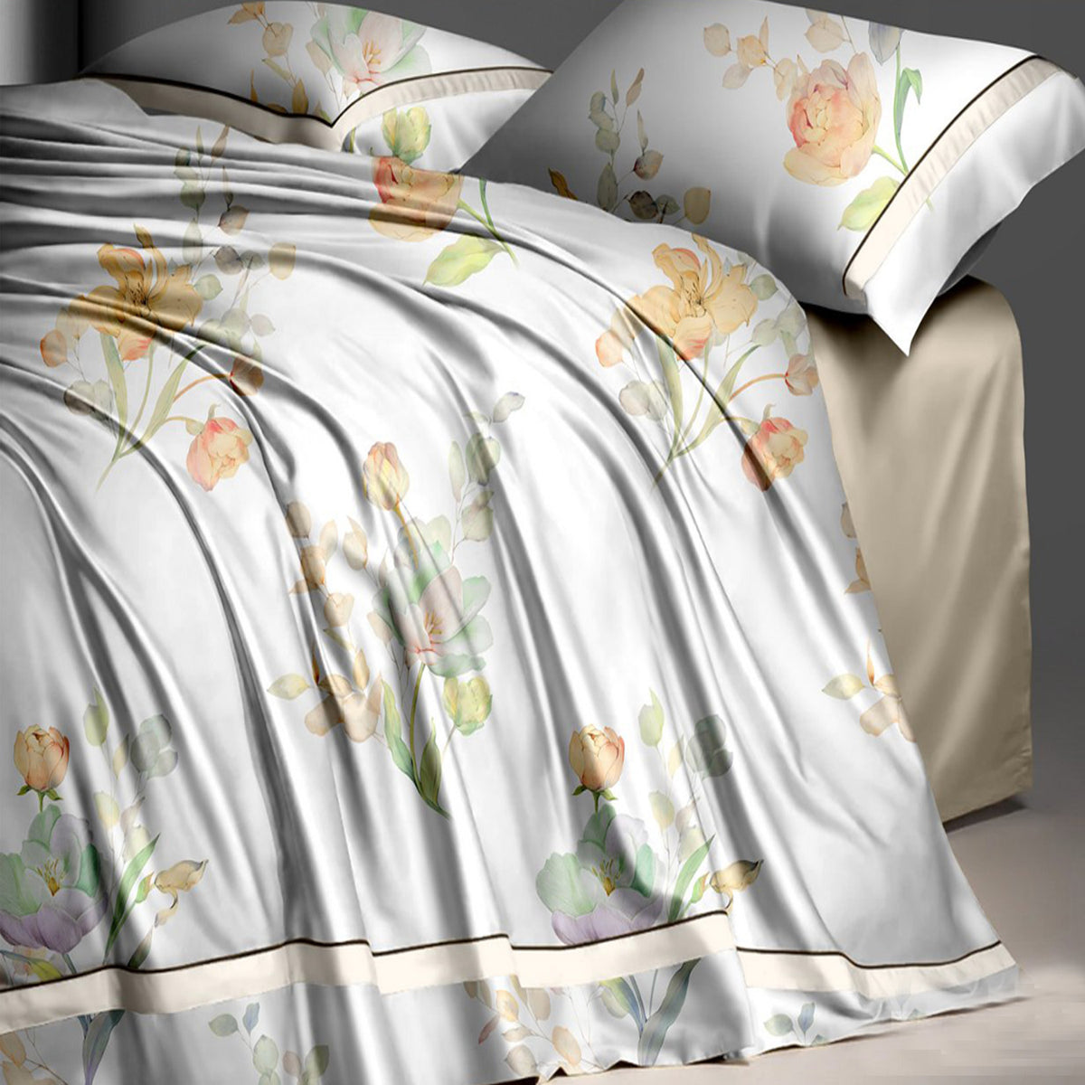 TENCEL WHITE FLORAL DOUBLE BEDSHEET
