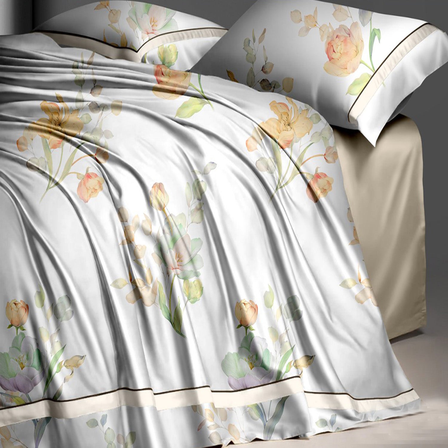 TENCEL WHITE FLORAL DOUBLE BEDSHEET