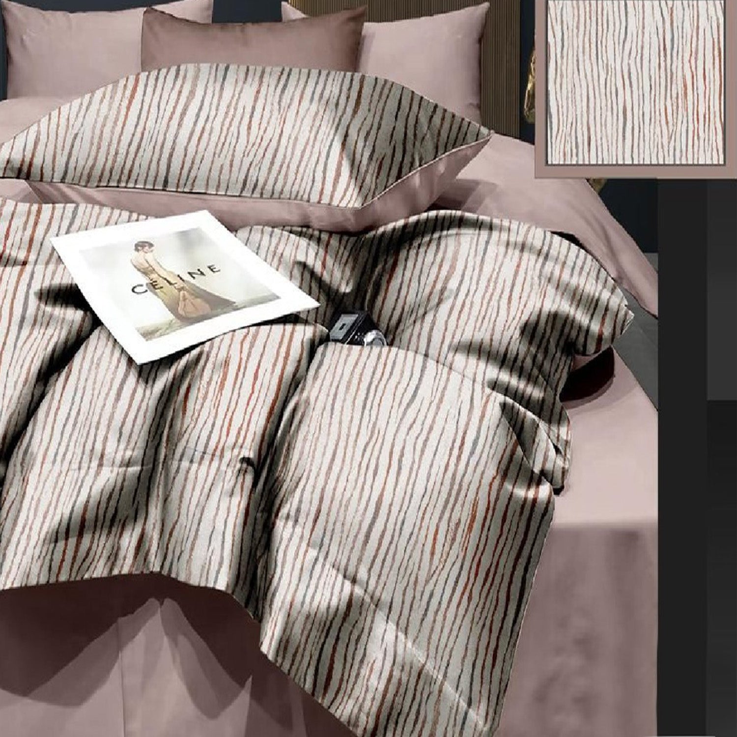 TENCEL COFFEE STRIPED DOUBLE BEDSHEET
