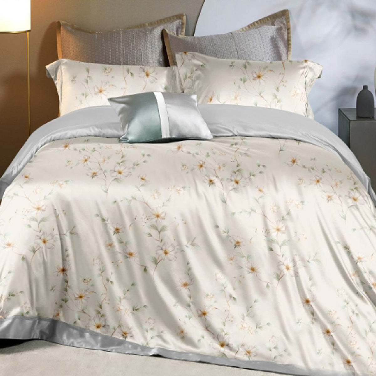 TENCEL CREAM FLORAL DOUBLE BEDSHEET