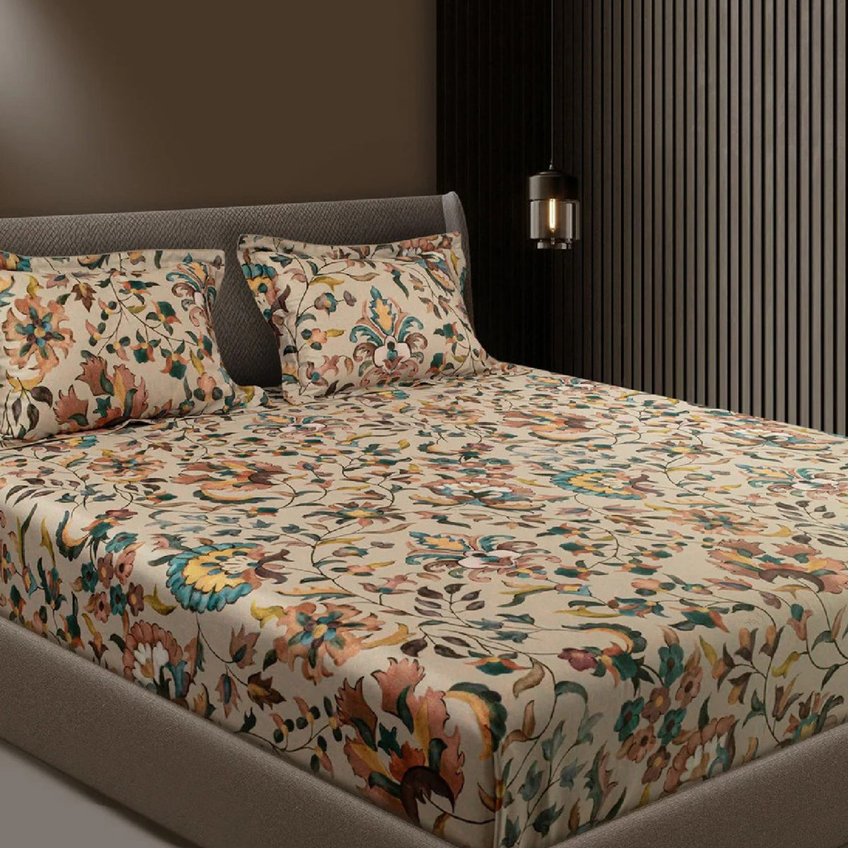 GLOBAL LIVING SG FAWN FLORAL DOUBLE BEDSHEET