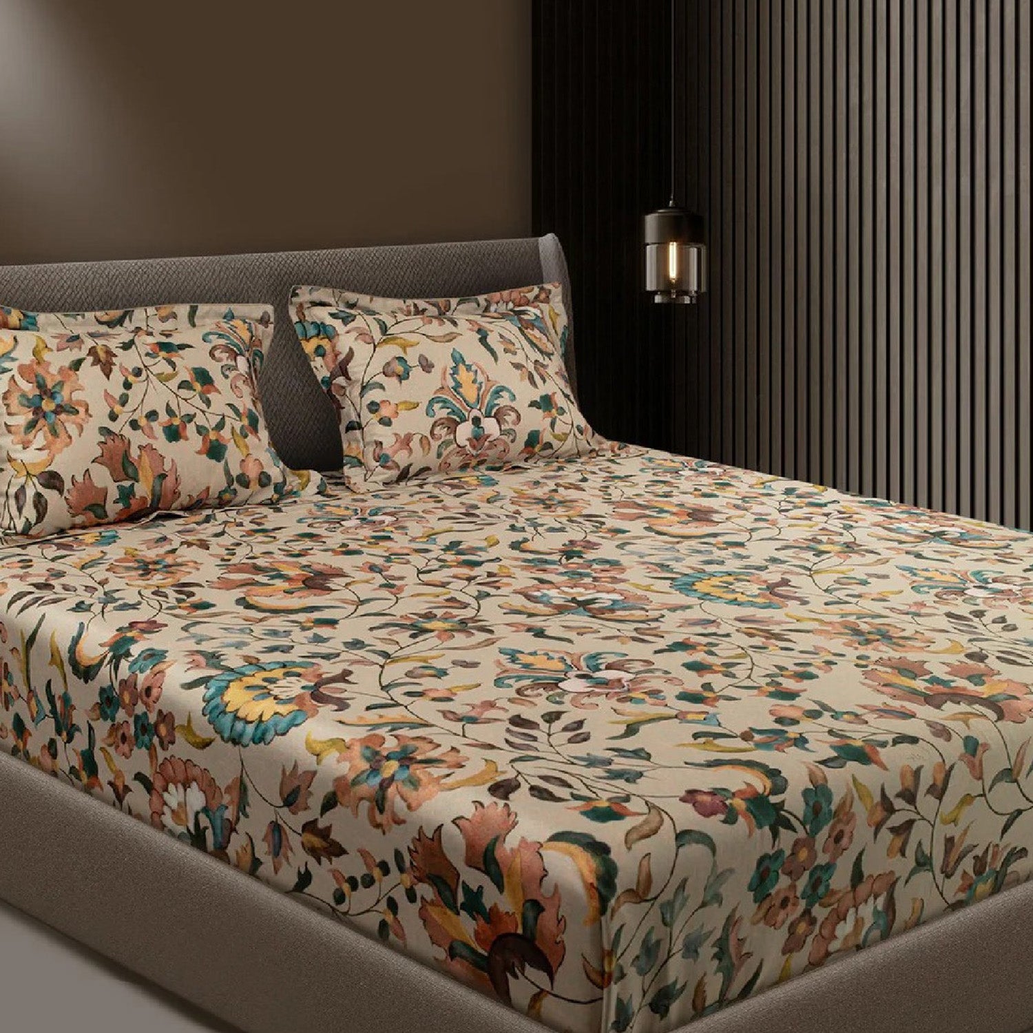 GLOBAL LIVING SG FAWN FLORAL DOUBLE BEDSHEET