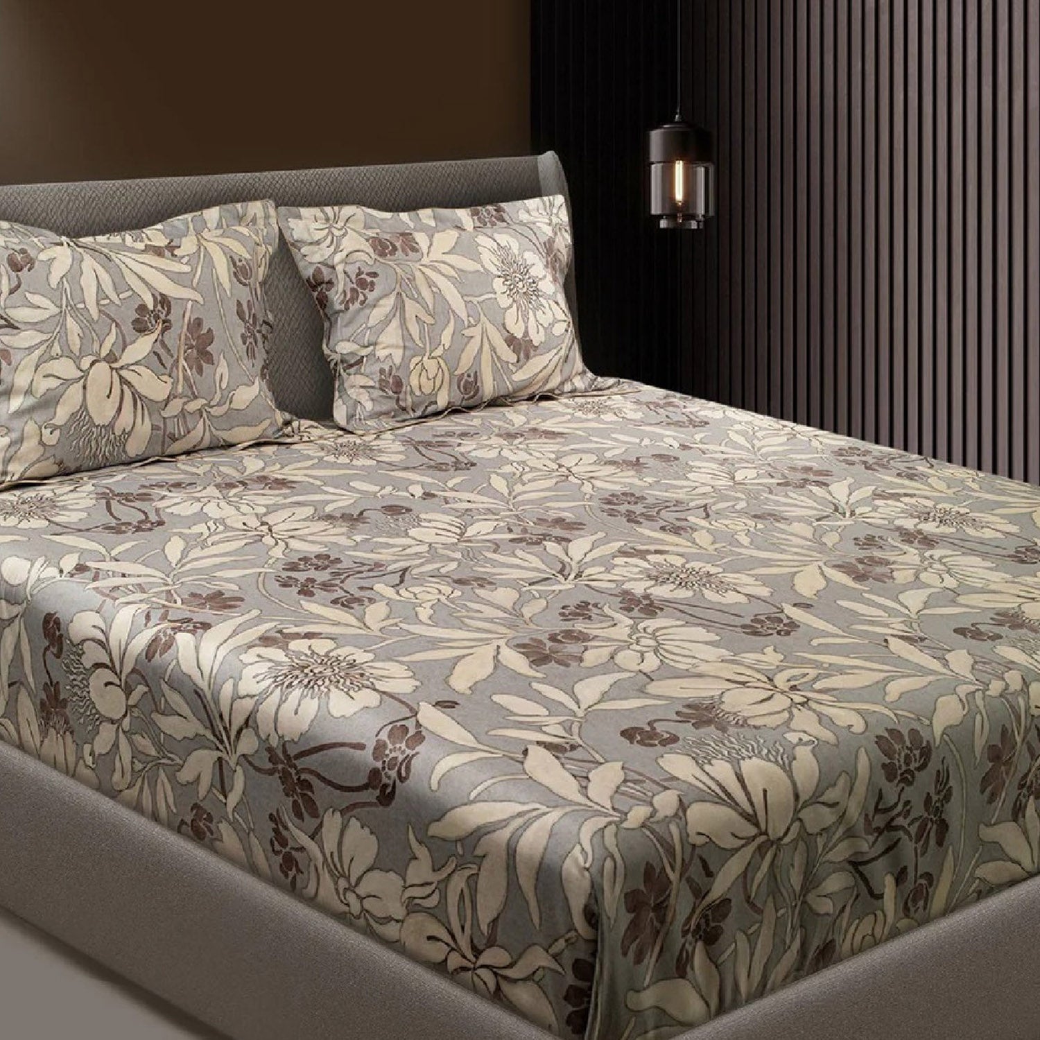 GLOBAL LIVING SG GREY FLORAL DOUBLE BEDSHEET