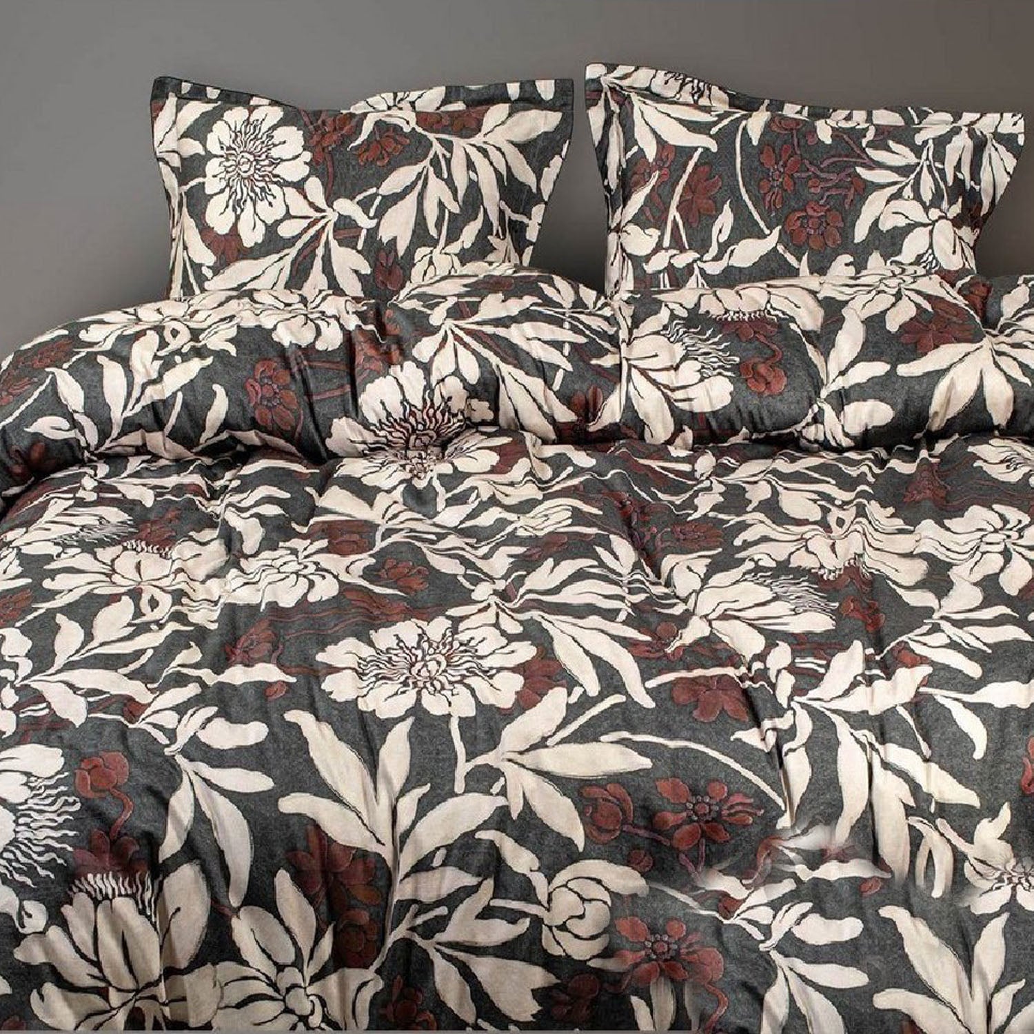 GLOBAL LIVING SG BLACK BEIGE FLORAL DOUBLE BEDSHEET