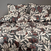 GLOBAL LIVING SG BLACK BEIGE FLORAL DOUBLE BEDSHEET