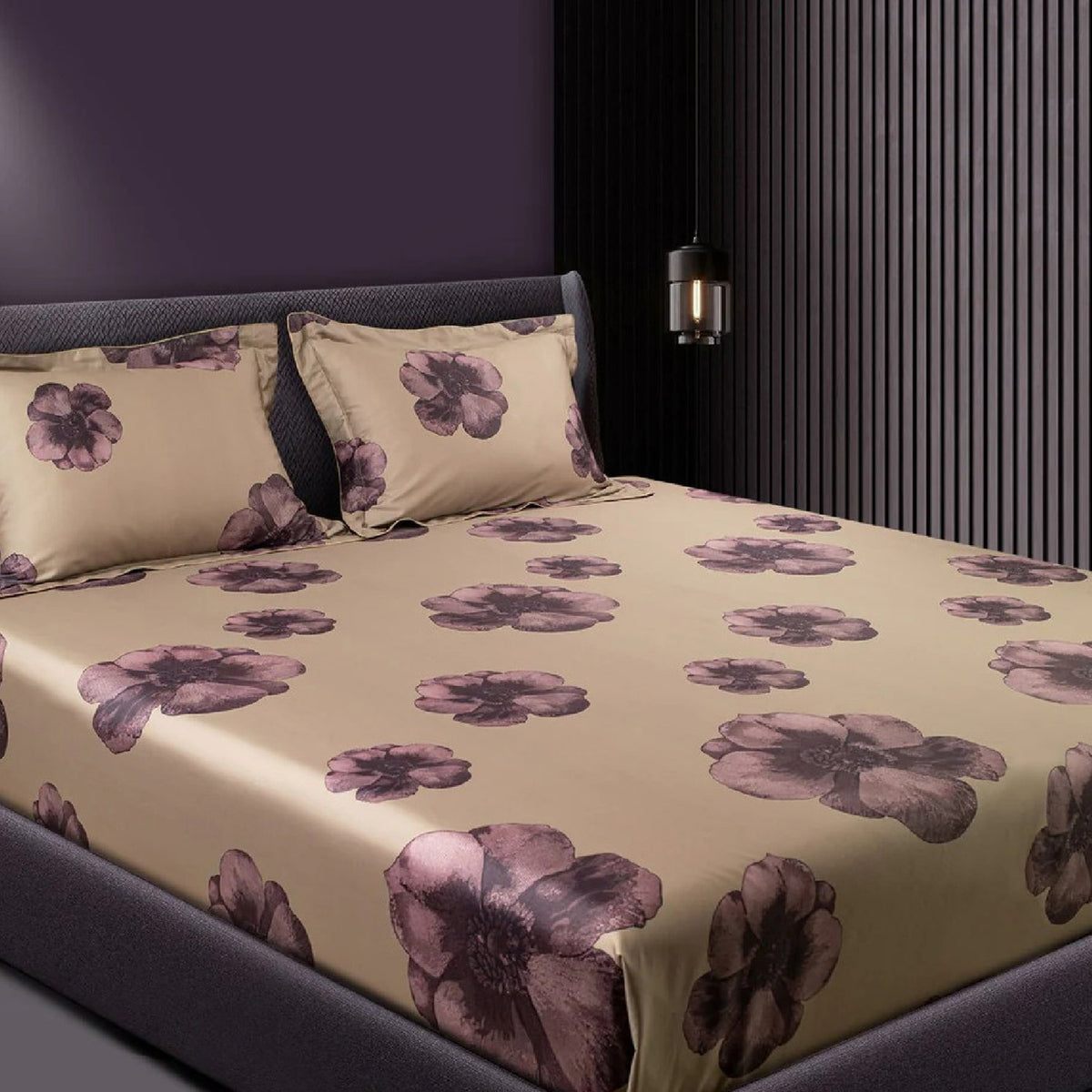 GLOBAL LIVING SG BROWN FLORAL DOUBLE BEDSHEET