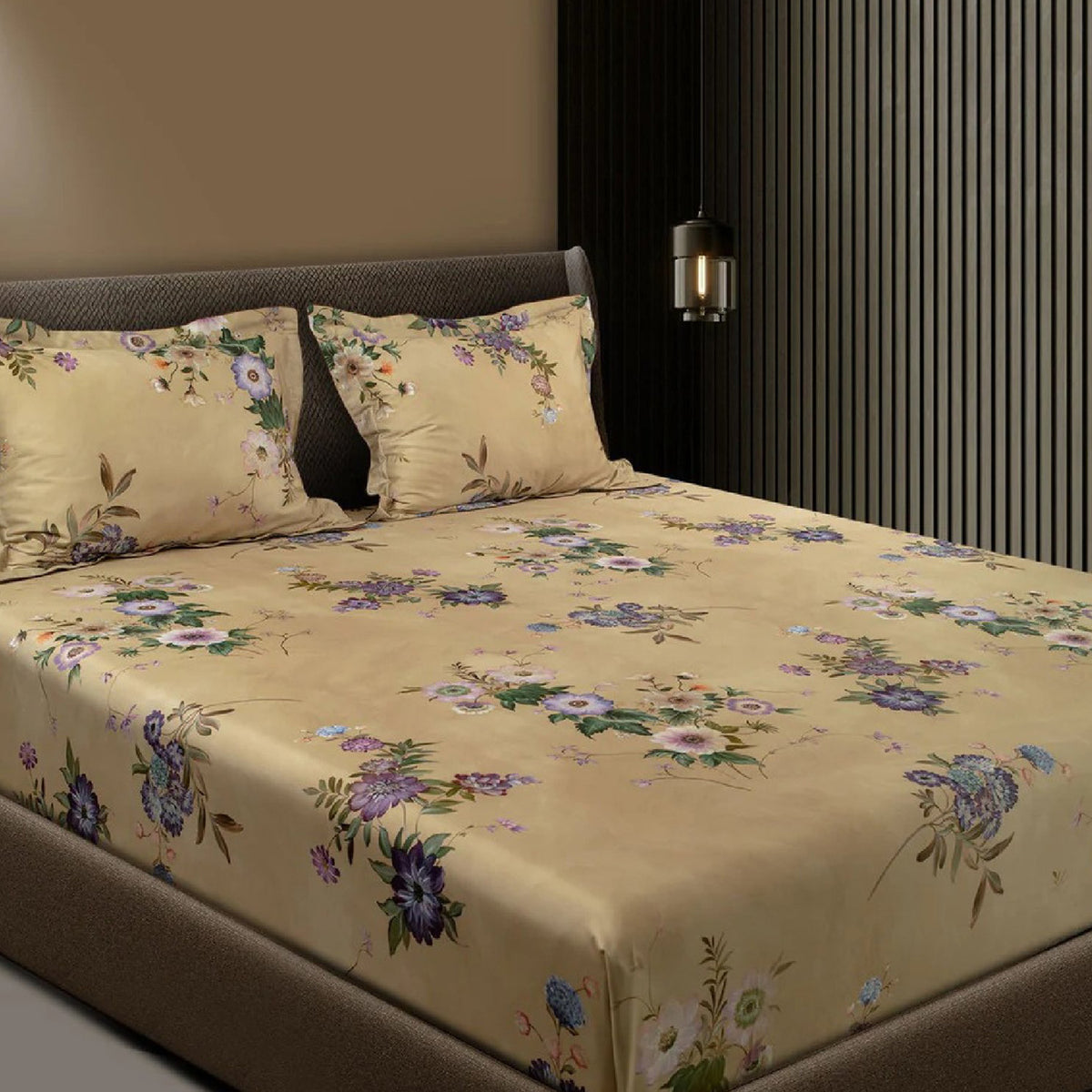 GLOBAL LIVING SG BEIGE FLORAL DOUBLE BEDSHEET