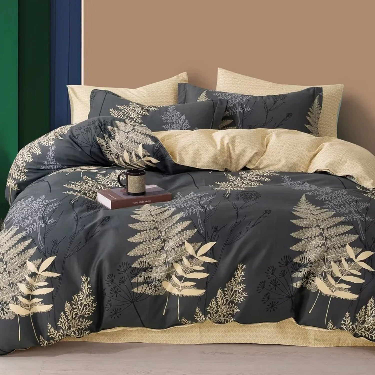 FOUR SEASONS BLACK LEAFS DOUBLE BEDSHEET