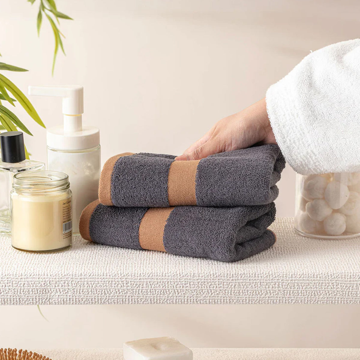 BAMBOO DARK GREY 100% LUXURY COTTON 2PC HAND TOWEL