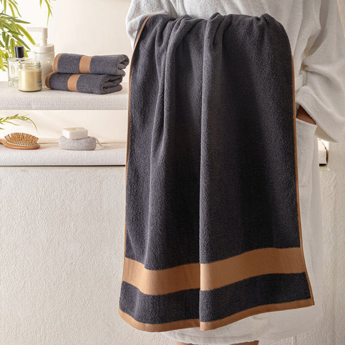 BAMBOO DARK GREY 100% LUXURY COTTON BATH TOWEL