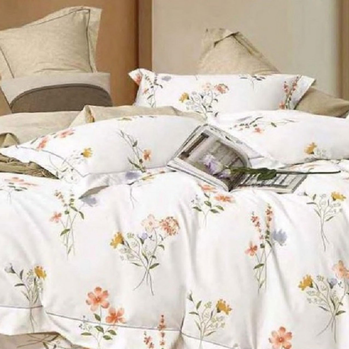 FOUR SEASONS XL WHITE FLORAL DOUBLE BEDSHEET