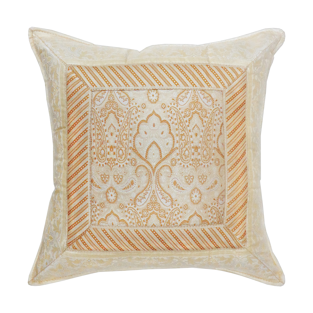 PAISLEY DESIGN POLY SILK LIGHT BEIGE CUSHION COVER