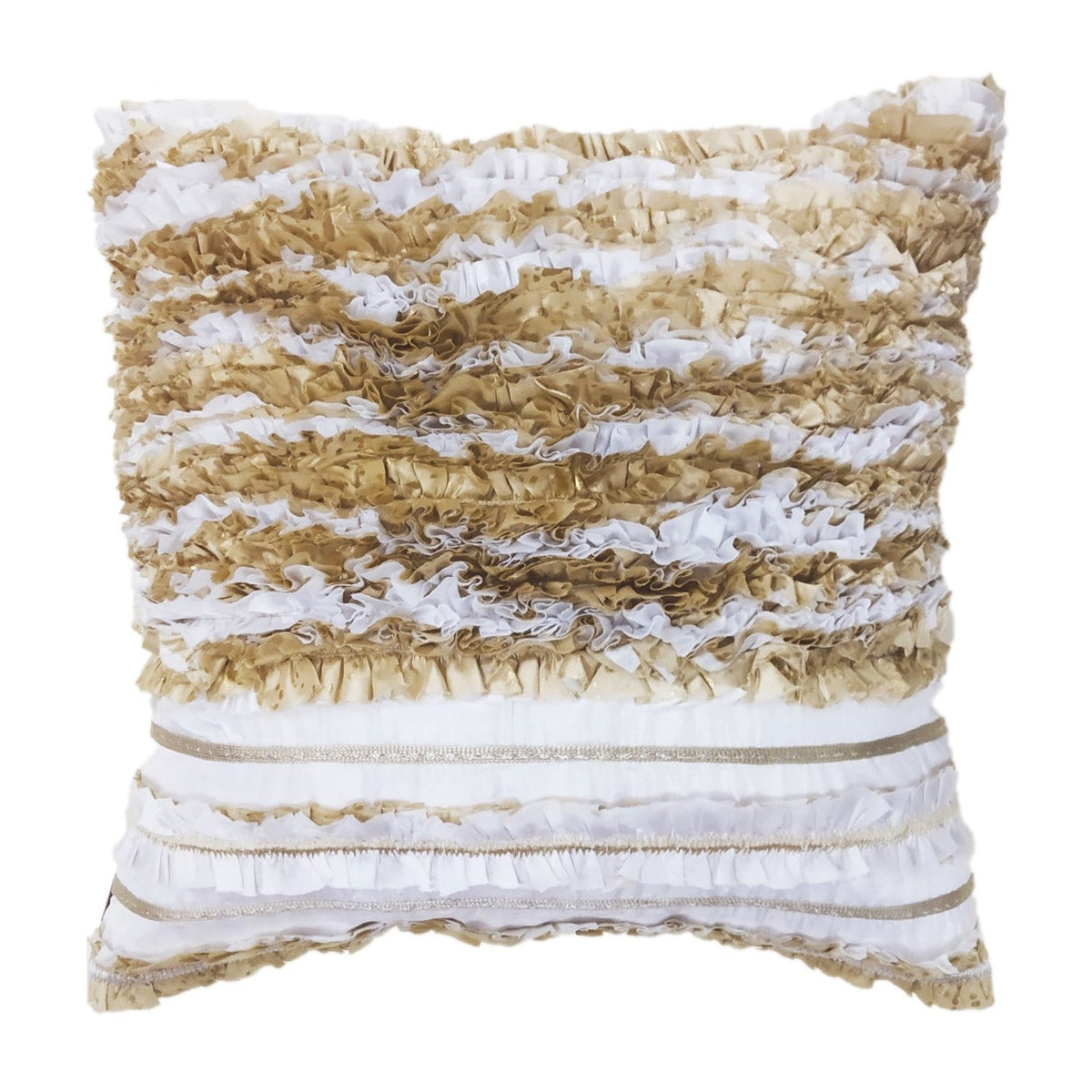 RUFFLE WHITE GOLDEN TISSUE SILK CUSHION COVER