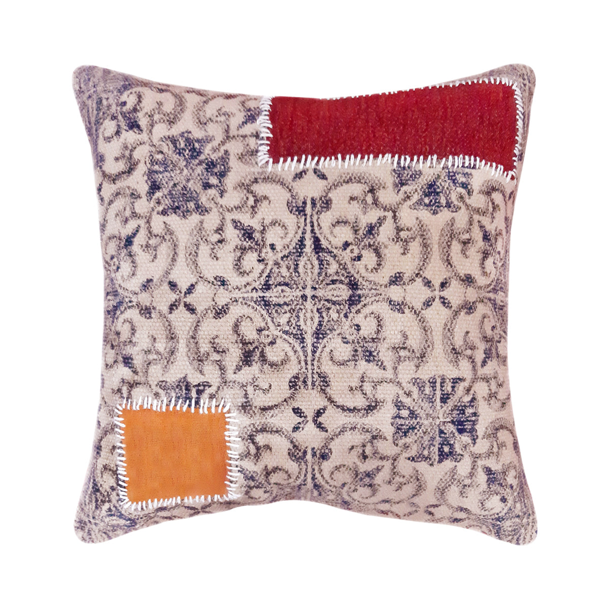 BROWN PRINTED PATCH CUSHION COVER