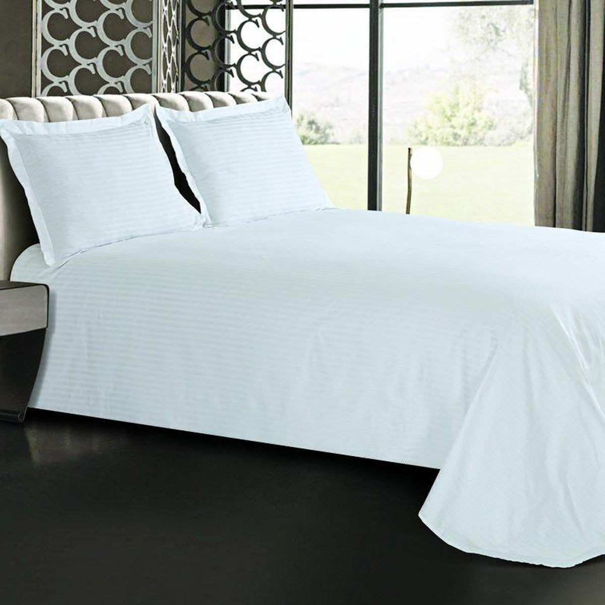 SELF STIRPED KING SIZE WHITE BEDSHEET