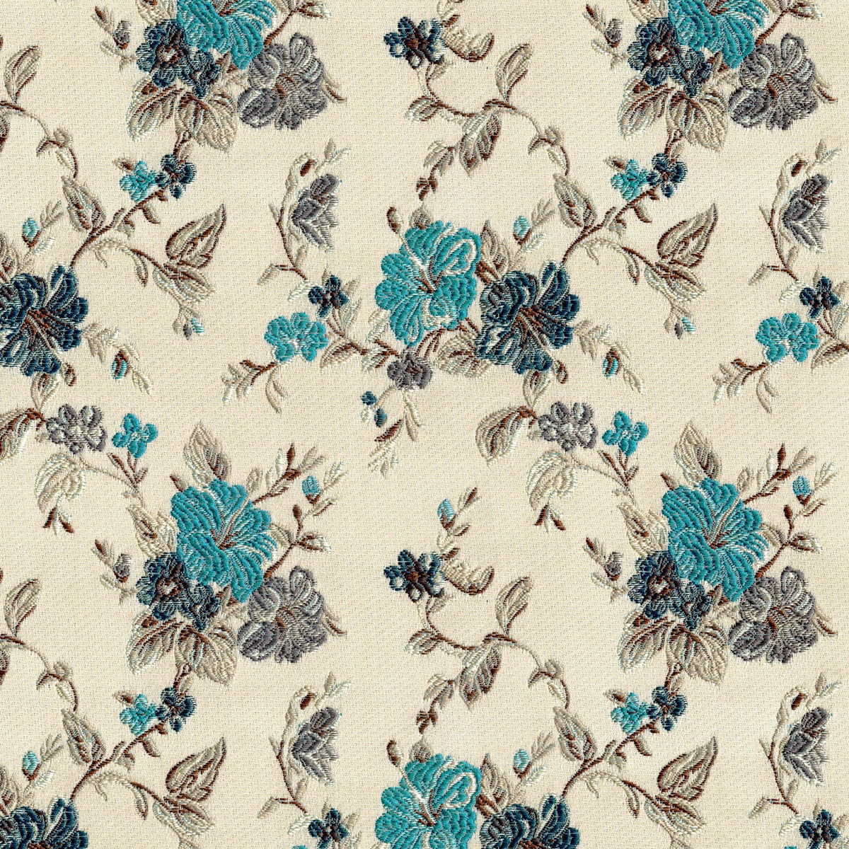 CREAM AQUA FLORAL JACQUARD UPHOLSTERY FABRIC