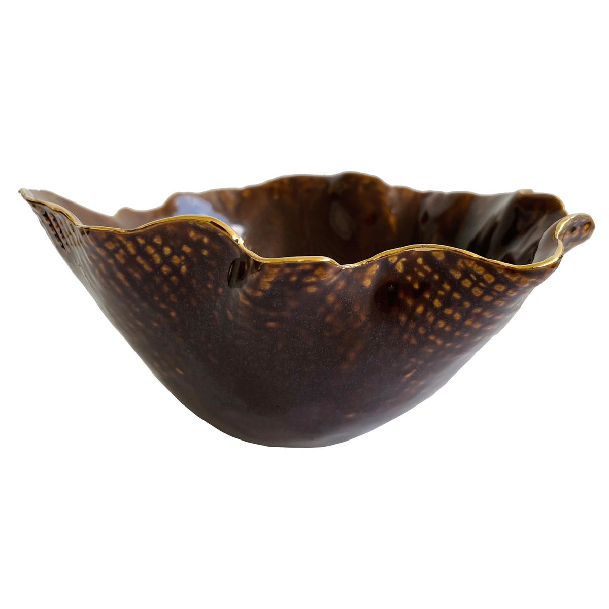 CERA ORGANIC BOWL BROWN WITH GOLD EDGE VASE