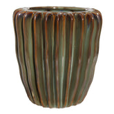 CERAMIC POT WITH LINES GREEN BROWN VASE