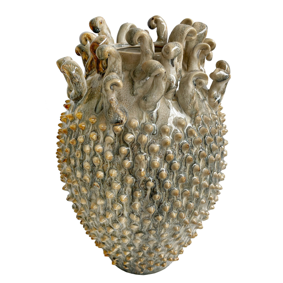 CERAMIC VASE STUDDED SHINY BROWN