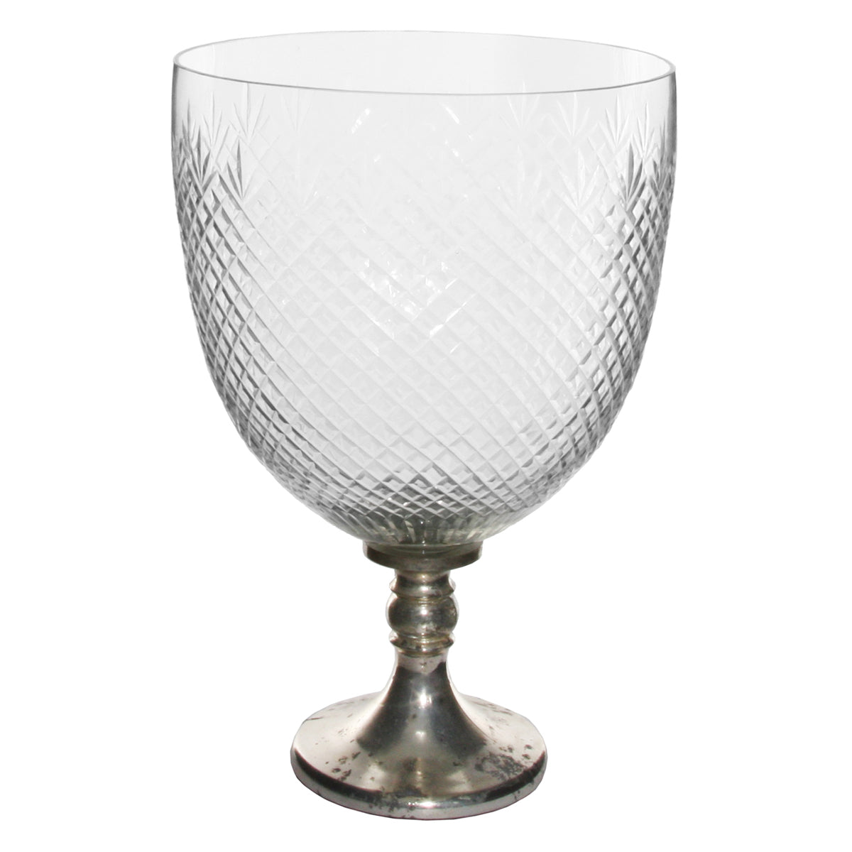 GLASS URN DIAMOND CUT SILVER BASE HOME ACCESSORIES