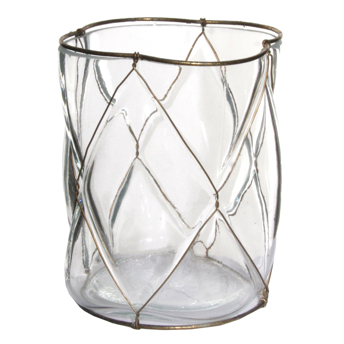 GLASS LANTERN CLEAR WITH GOLD NET HOME ACCESSORIES