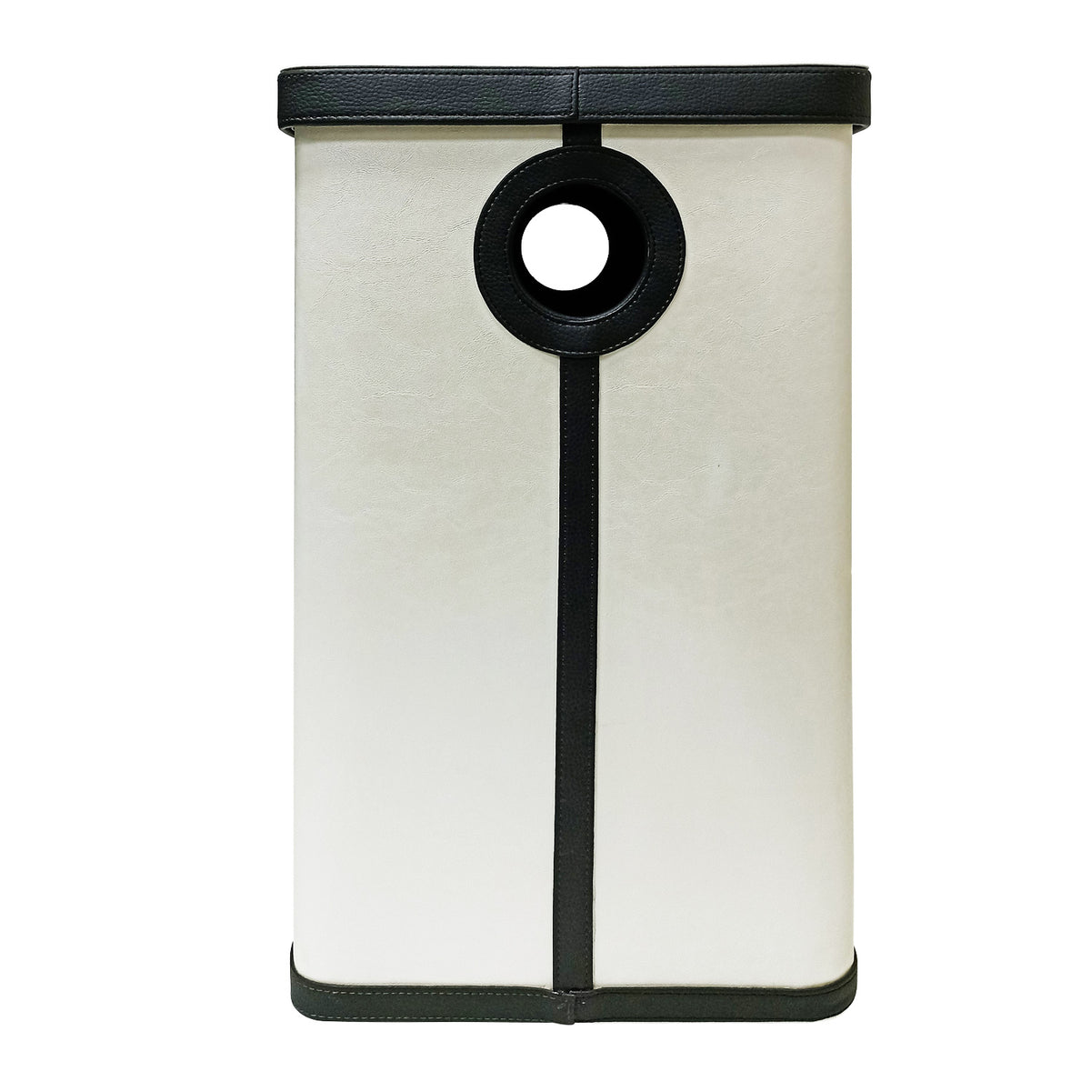 JS WHITE LEATHER LAUNDRY BASKET