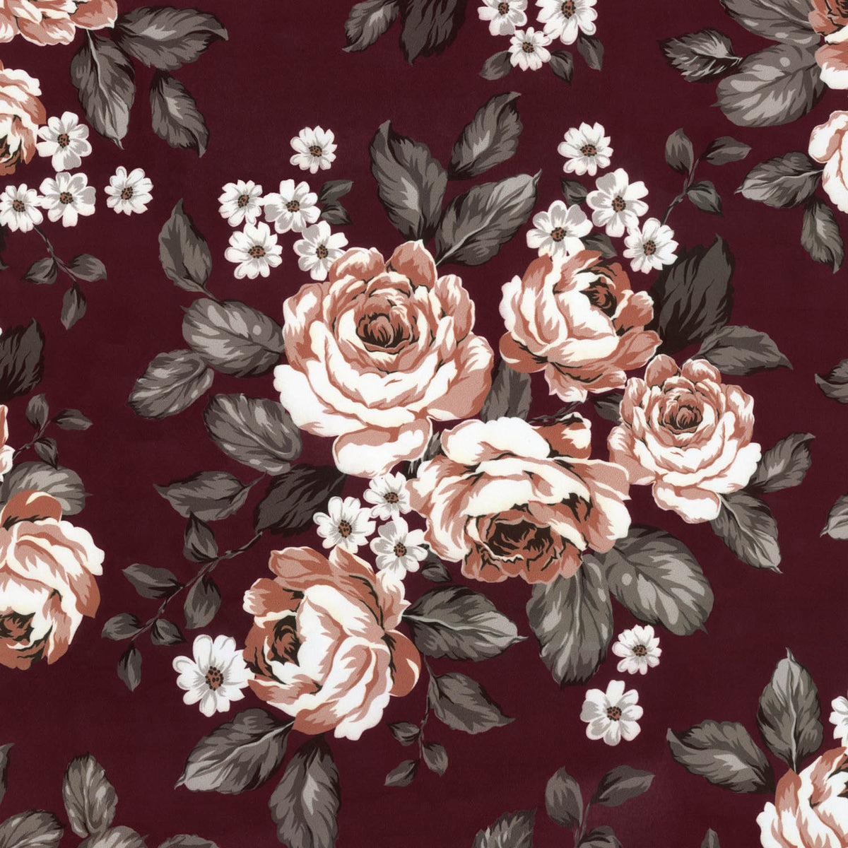 ORBIT PRINTED MEHROON FLORAL CURTAIN FABRIC