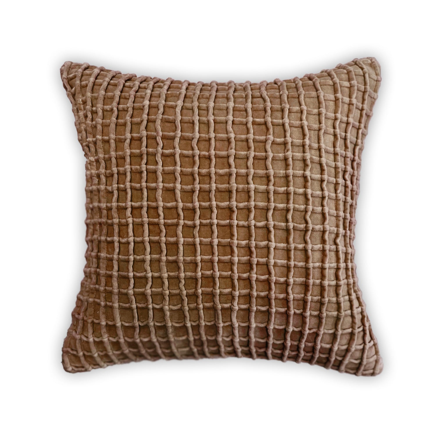 MK BROWN VELVET CHECK CUSHION COVER (40X40CMS)