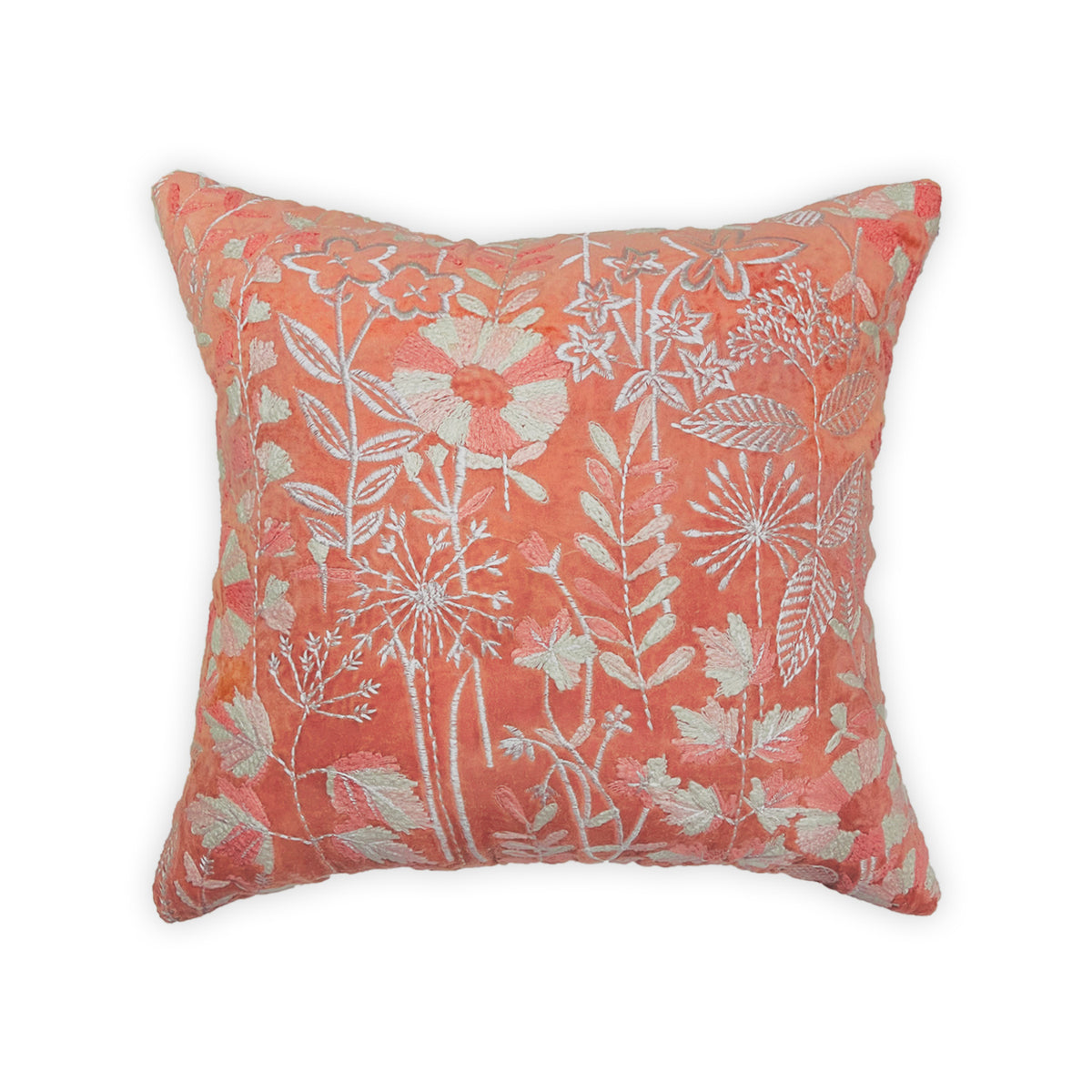CORAL COTTON VELVET MACHINE EMBROIDERY CUSHION COVER (40X40CMS)