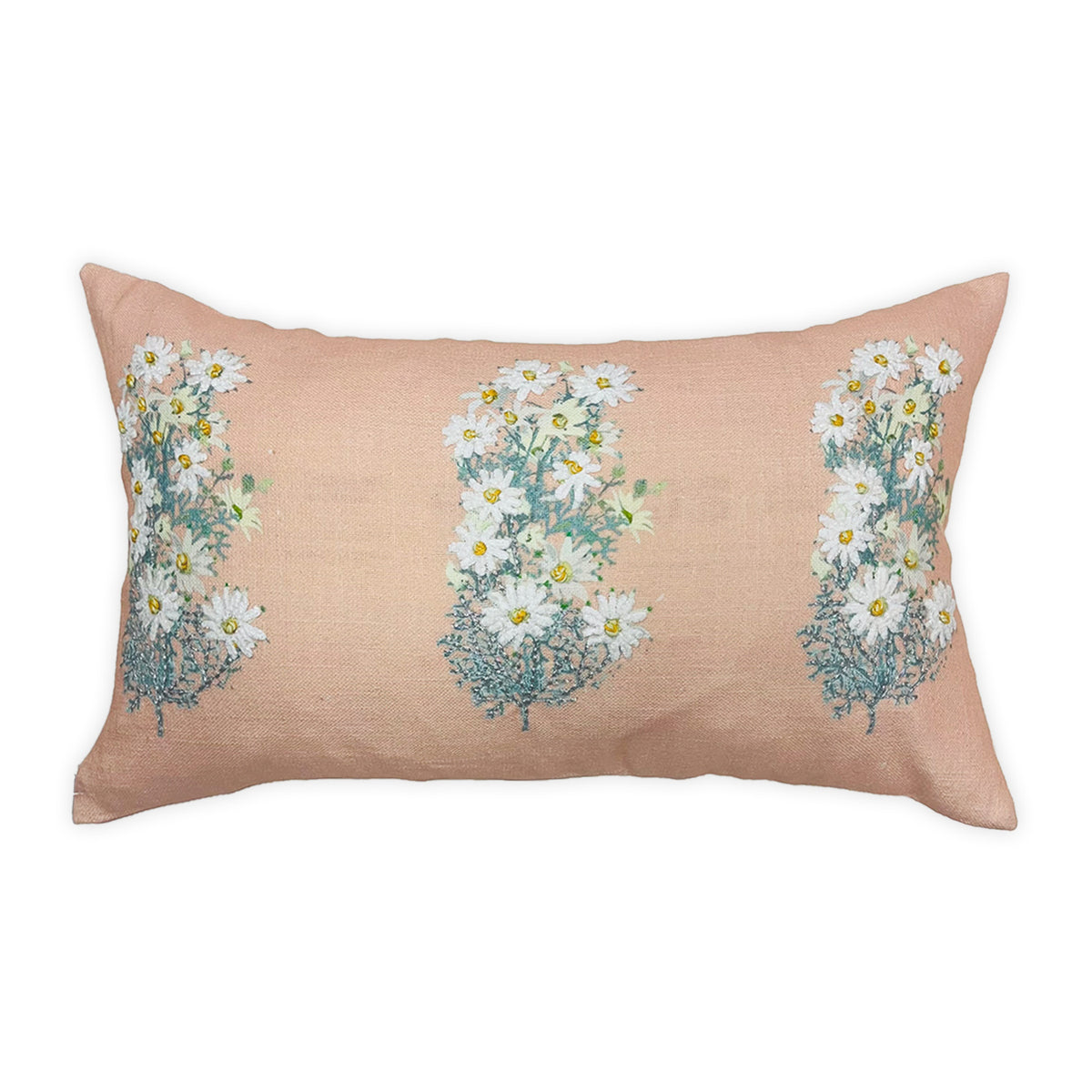 PEACH COTTON MACHINE EMBROIDERY FLORAL CUSHION COVER (30X50CMS)